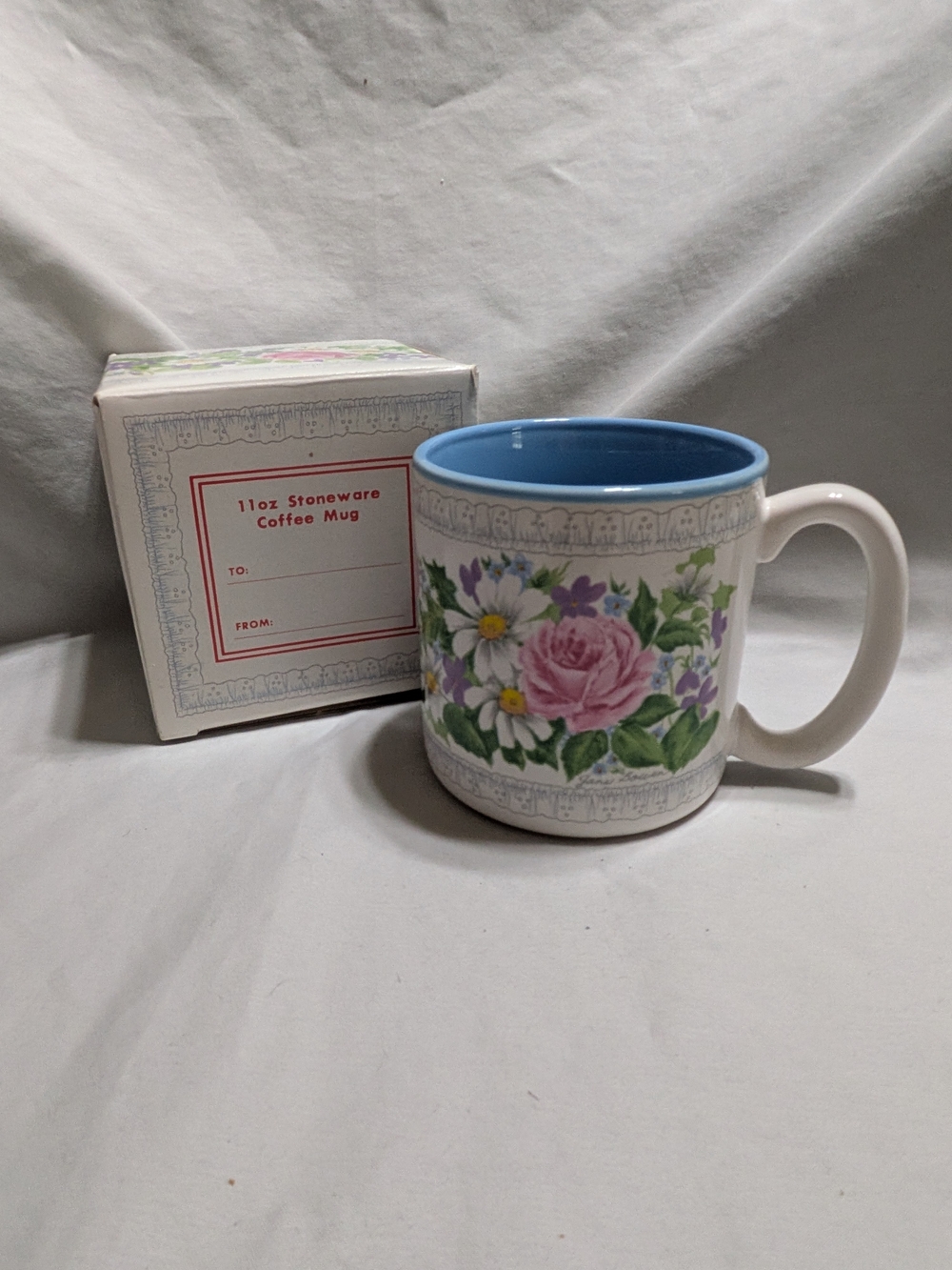 Vintage 1991 Floral Stoneware Coffee Mug – 11oz – Teacher Gift – With Box